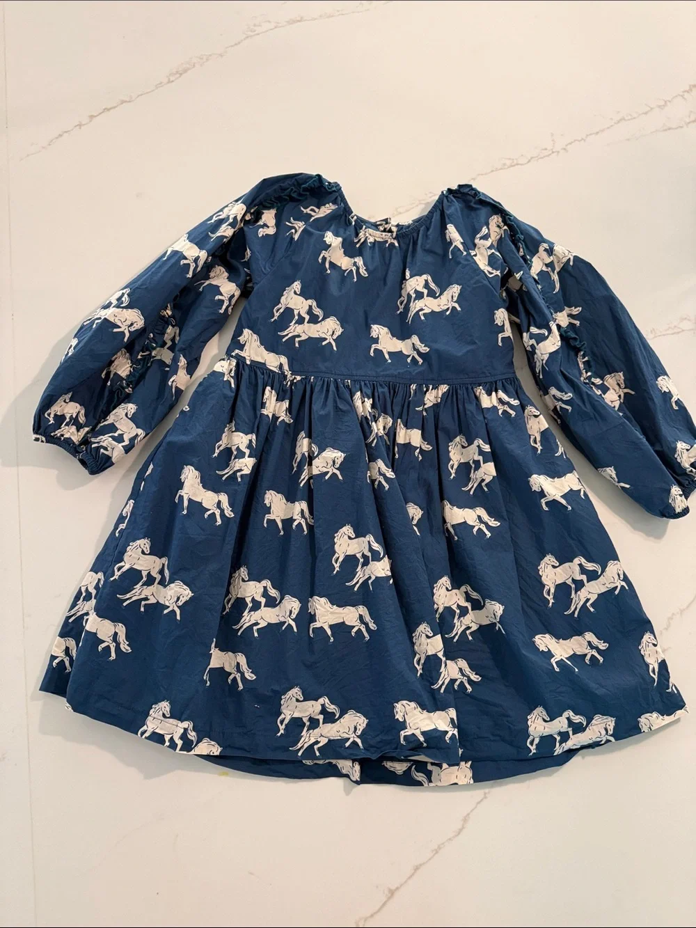 Pink Chicken Navy Dress with White Horse Print